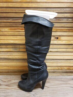 Vintage Y2K Jessica Simpson Black Leather Over The Knee Slouchy Stiletto Boots